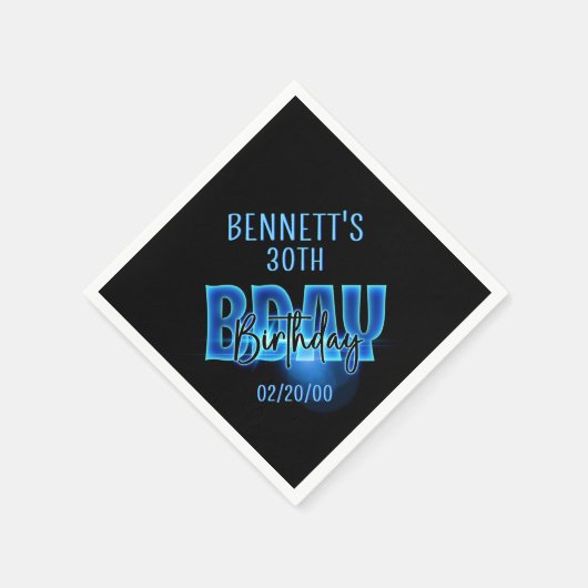 Blauwe neon verjaardag servet (Hoek)