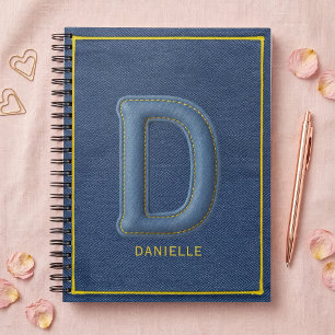 Blauwe Nep Denim Monogram Letter D Naam Notitieboek