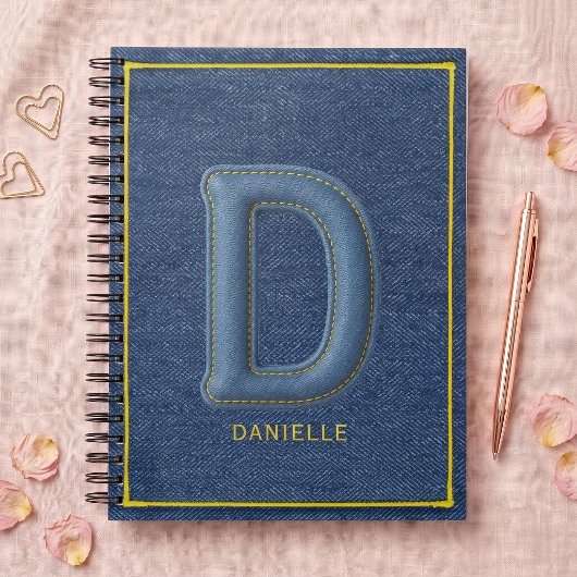 Blauwe Nep Denim Monogram Letter D Naam Notitieboek
