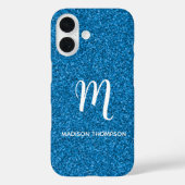 Blauwe Nep Glitter Persoonlijke Monogram Naam Case-Mate iPhone Case (Achterkant)
