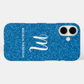 Blauwe Nep Glitter Persoonlijke Monogram Naam Case-Mate iPhone Case (Achterkant (horizontaal))