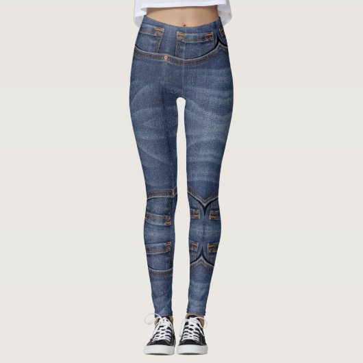 Blauwe nep zakdenim Leggings (Voorkant)