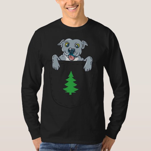 Blauwe neus Pit Bull Puppy In Pocket & Kerst T-shirt (Voorkant)