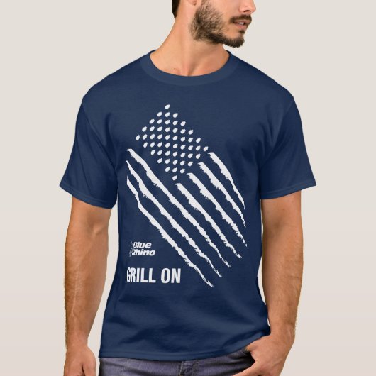 Blauwe neushoorn "Amerikaanse vlag: grill op" Mann T-shirt (Voorkant)
