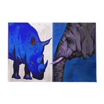 Blauwe neushoorn en olifant feng shui vloermat