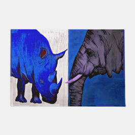 Blauwe neushoorn en olifant feng shui vloermat deurmat