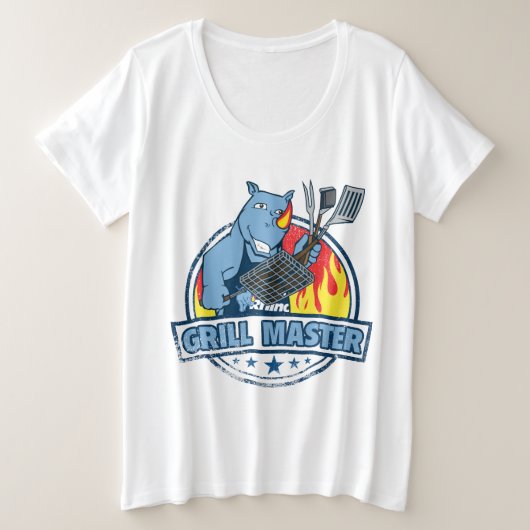 Blauwe neushoorn "Grill Master" Grote Maat T-shirt (Design voorkant)
