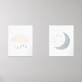Blauwe Neutrale Cloud en Moon Boy Kinderkamer Deco Muurkunst Sets (Voorkant)