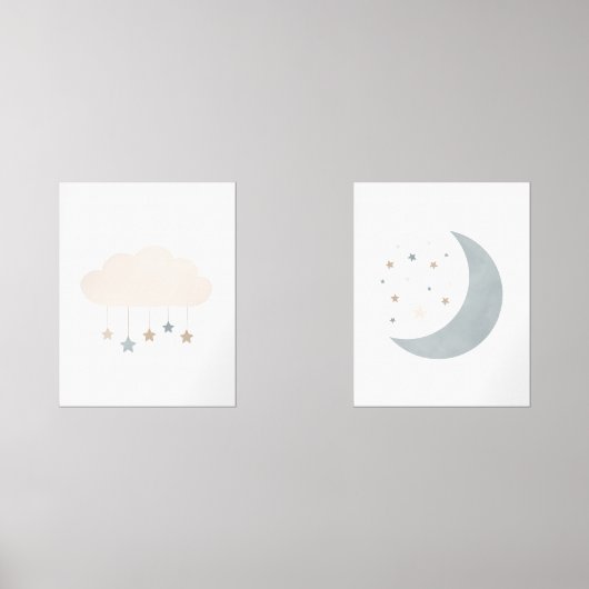 Blauwe Neutrale Cloud en Moon Boy Kinderkamer Deco Muurkunst Sets (Voorkant)