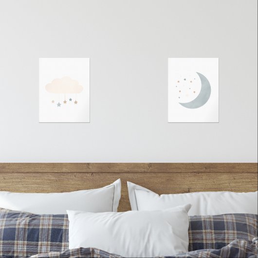 Blauwe Neutrale Cloud en Moon Boy Kinderkamer Deco Muurkunst Sets (Slaapkamer)