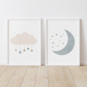 Blauwe Neutrale Cloud en Moon Boy Kinderkamer Deco Muurkunst Sets