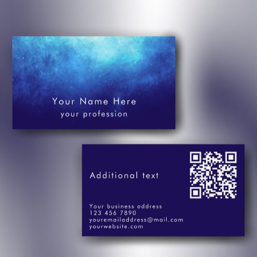 Blauwe Nevel Aangepaste Tekst Cool Modern QR Code Visitekaartje