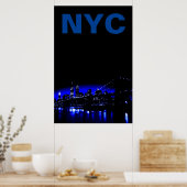 Blauwe New York City nacht Brooklyn Bridge Poster (Keuken)