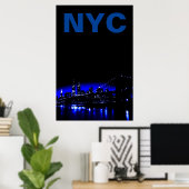 Blauwe New York City nacht Brooklyn Bridge Poster (Thuiskantoor)