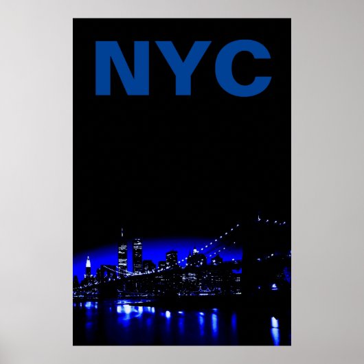 Blauwe New York City nacht Brooklyn Bridge Poster (Voorkant)