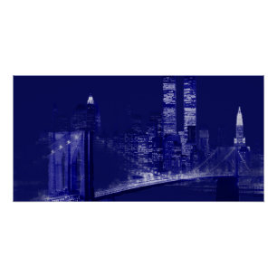 Blauwe New York City Nacht Pop Art Perfect Poster