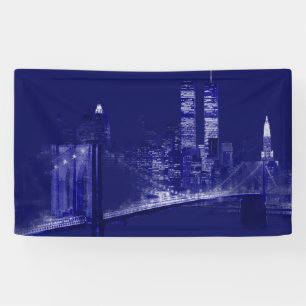 Blauwe New York City Nacht Pop Art Spandoek