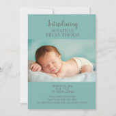 Blauwe nieuwe baby foto geboorteaankondiging aankondiging (Voorkant)