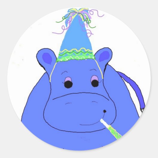 Blauwe Nijlpaard Verjaardag Ronde Sticker (Voorkant)
