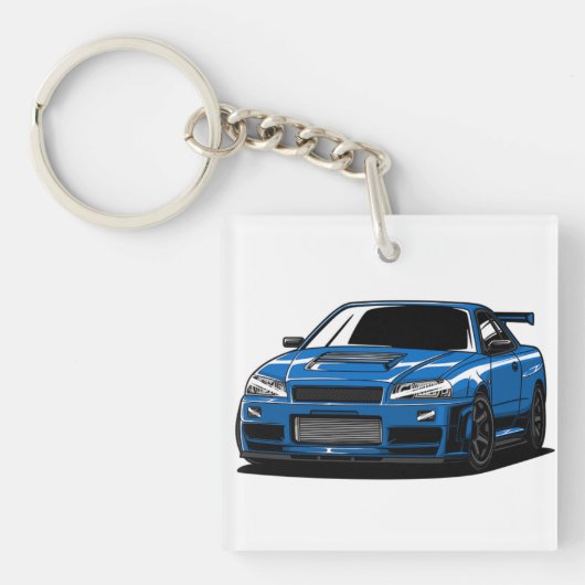Blauwe Nissan R34 Skyline Sleutelhanger (Voorkant)