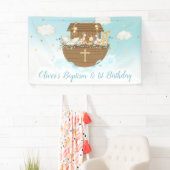 Blauwe Noah's Ark Boy 1st Birthday Baptism Backdro Spandoek (Insitu)