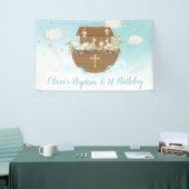Blauwe Noah's Ark Boy 1st Birthday Baptism Backdro Spandoek (Beurs)