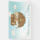Blauwe Noah's Ark Boy 1st Birthday Baptism Backdro Spandoek (Verticaal)