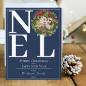 Blauwe Noel Kerstkrans Foto Feestdagenkaart