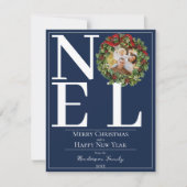 Blauwe Noel Kerstkrans Foto Feestdagenkaart (Voorkant)