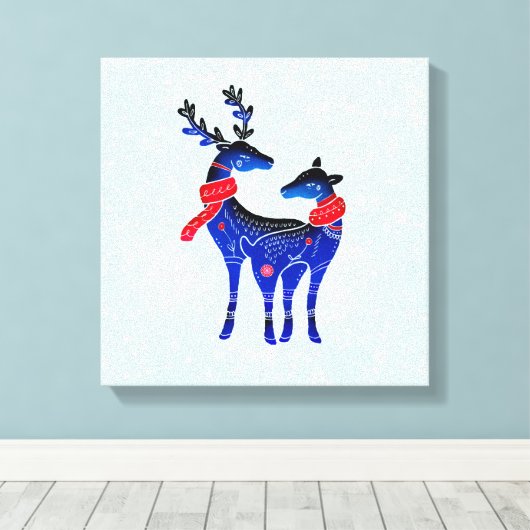 Blauwe Noordse kerstrenrenrennen Canvas Afdruk (Insitu (Houten vloer))