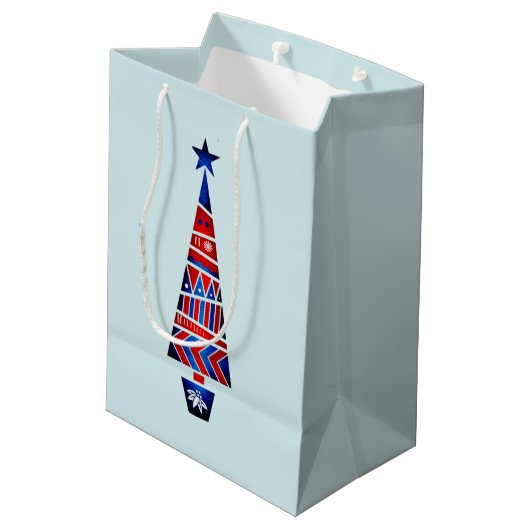 Blauwe Noordse kerstrenrenrennen Medium Cadeauzakje (Achterkant Gekanteld)