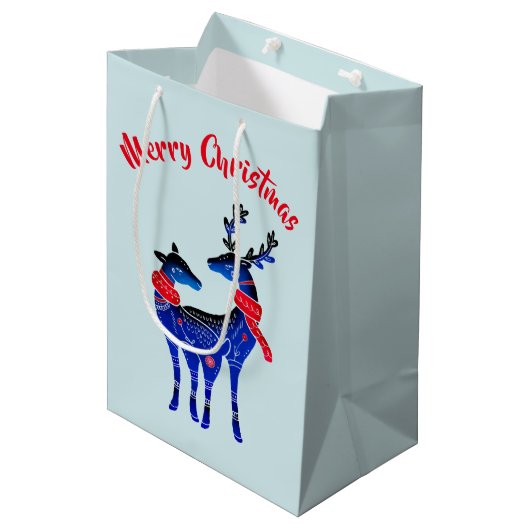 Blauwe Noordse kerstrenrenrennen Medium Cadeauzakje (Voorkant Gekanteld)