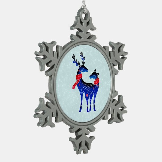 Blauwe Noordse kerstrenrenrennen Tin Sneeuwvlok Ornament (Links)