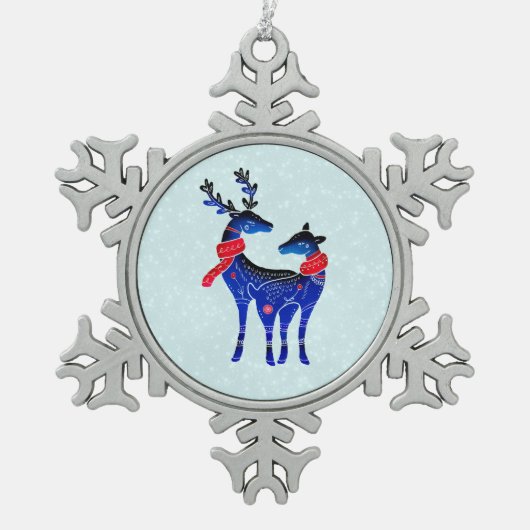 Blauwe Noordse kerstrenrenrennen Tin Sneeuwvlok Ornament (Voorkant)