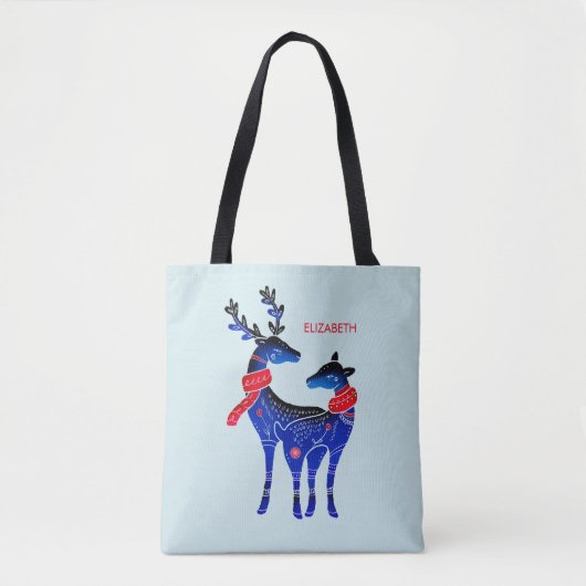 Blauwe Noordse kerstrenrenrennen Tote Bag (Voorkant)