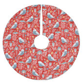 Blauwe Noordse vogel op rood Kerstboom Rok (Voorkant)