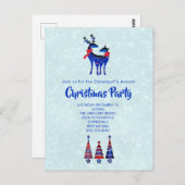 Blauwe Nordic Christmas rendier paar uitnodiging (Voorkant / Achterkant)