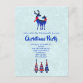 Blauwe Nordic Christmas rendier paar uitnodiging (Voorkant)