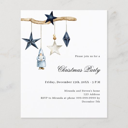Blauwe nordic eenvoudige kerstfeest uitnodiging (Voorkant)