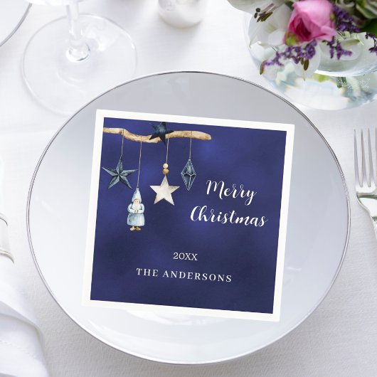 Blauwe nordic gnome sterren Kerstfeest Servet