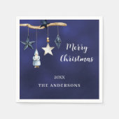 Blauwe nordic gnome sterren Kerstfeest Servet (Voorkant)