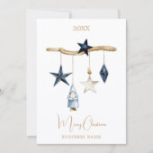 Blauwe nordic sterren kabouter business kerst feestdagenkaart (Voorkant)