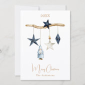 Blauwe nordic sterren kabouter hout Kerstmis Feestdagenkaart (Voorkant)