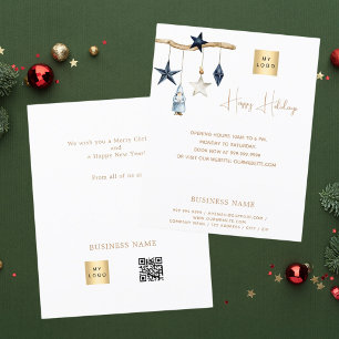 Blauwe nordic sterren kabouter QR business kerst Flyer