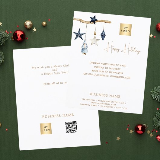 Blauwe nordic sterren kabouter QR business kerst Flyer