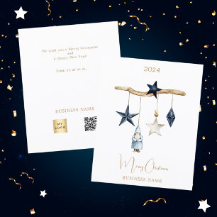 Blauwe nordic sterren kabouter QR business kerst Flyer