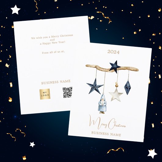 Blauwe nordic sterren kabouter QR business kerst Flyer