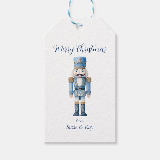 Blauwe Notenkraker Kerstmis Cadeaulabel (Voorkant)