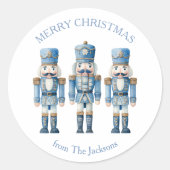 Blauwe notenkraker Vrolijk Kerstfeest Ronde Sticker (Voorkant)