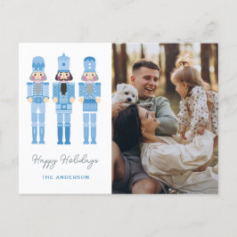 BLAUWE NOTENKRAKERS MET FOTO KERSTBERICHTEN BRIEFKAART